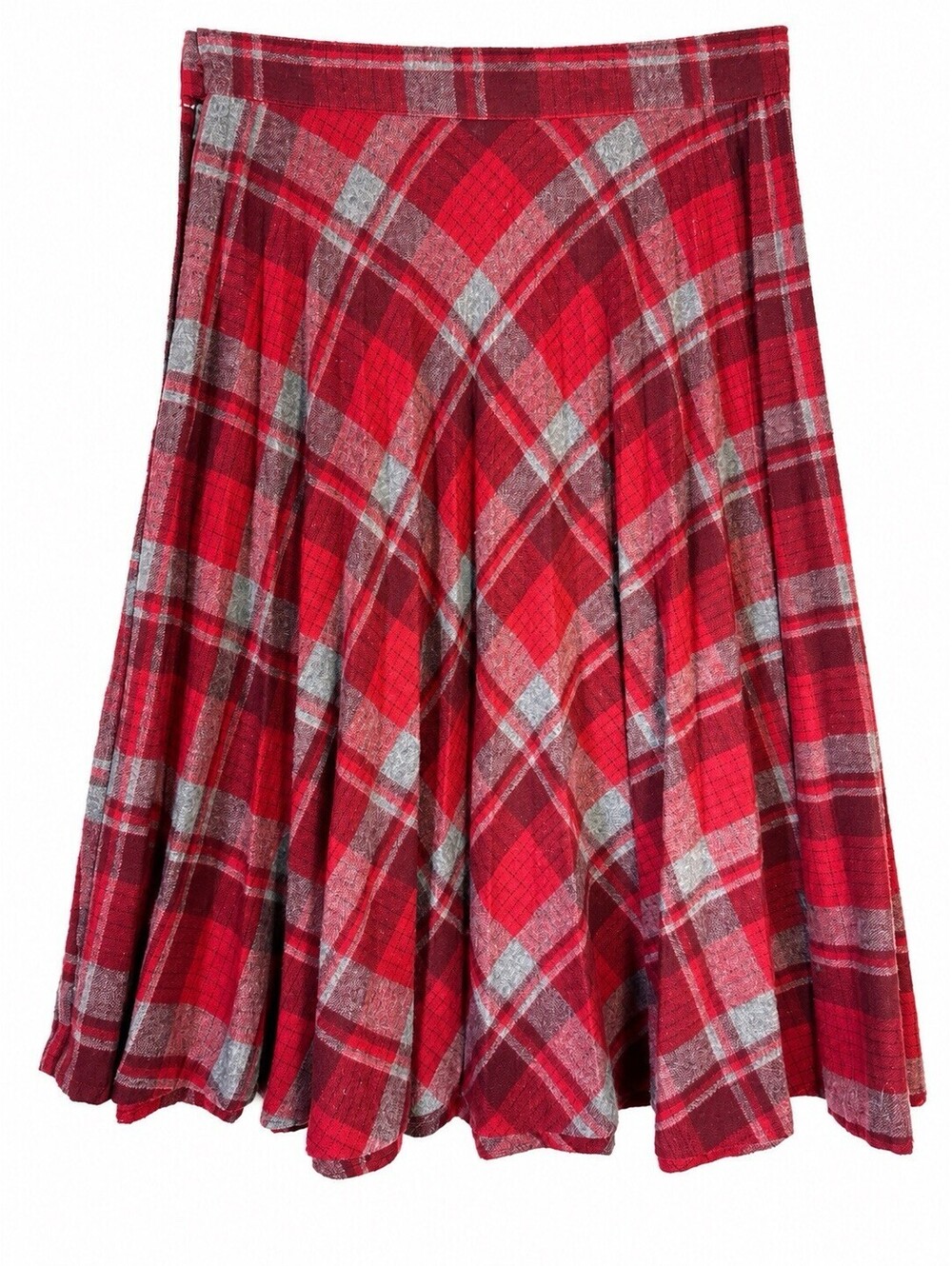 Vintage 1970s Plaid Wool Blend Skirt Womens Red Gray A-Line USA Union 28 Waist